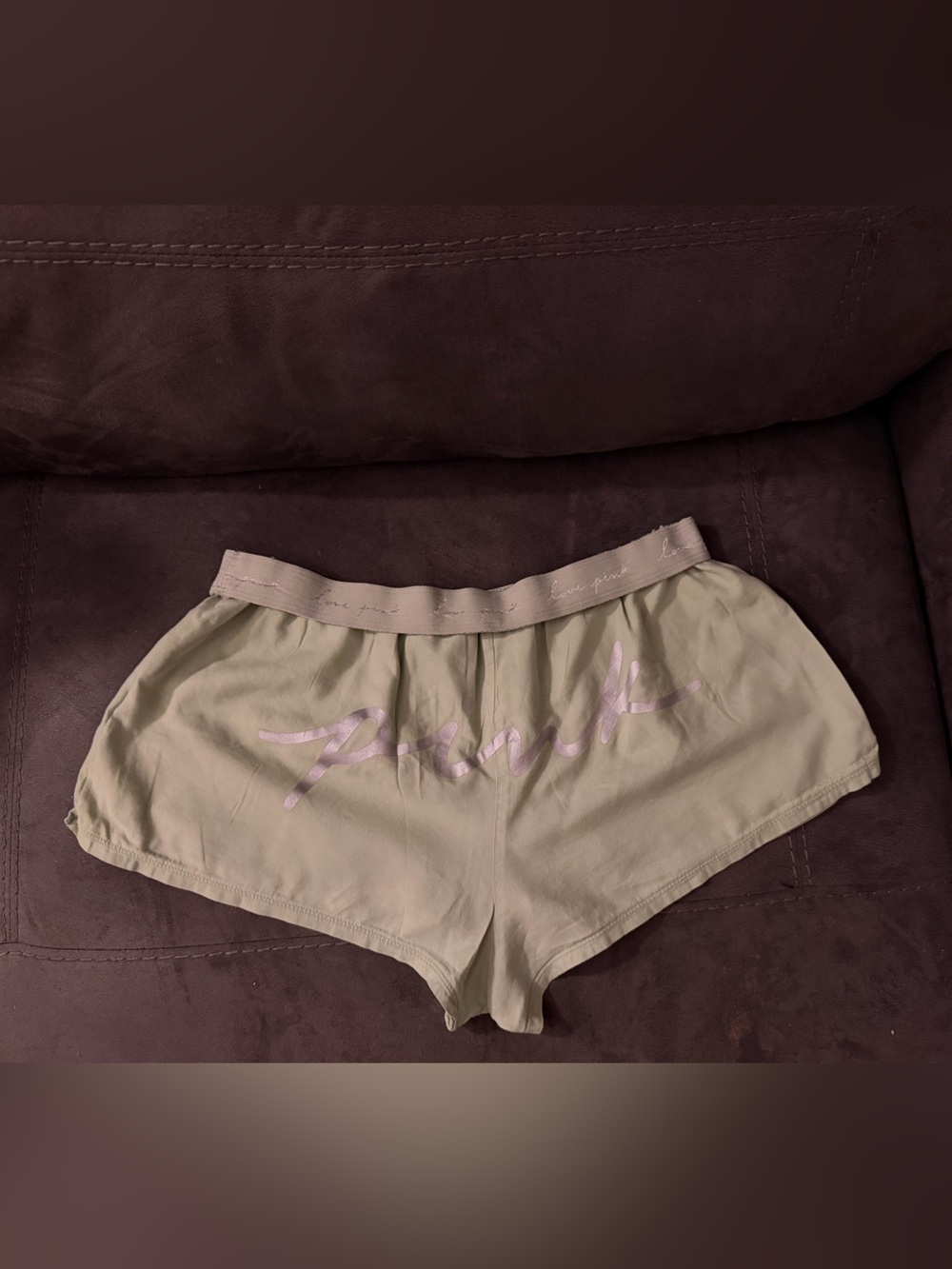 PINK Victoria's Secret Taupe Athletic Lounge Shorts with Pink Script
